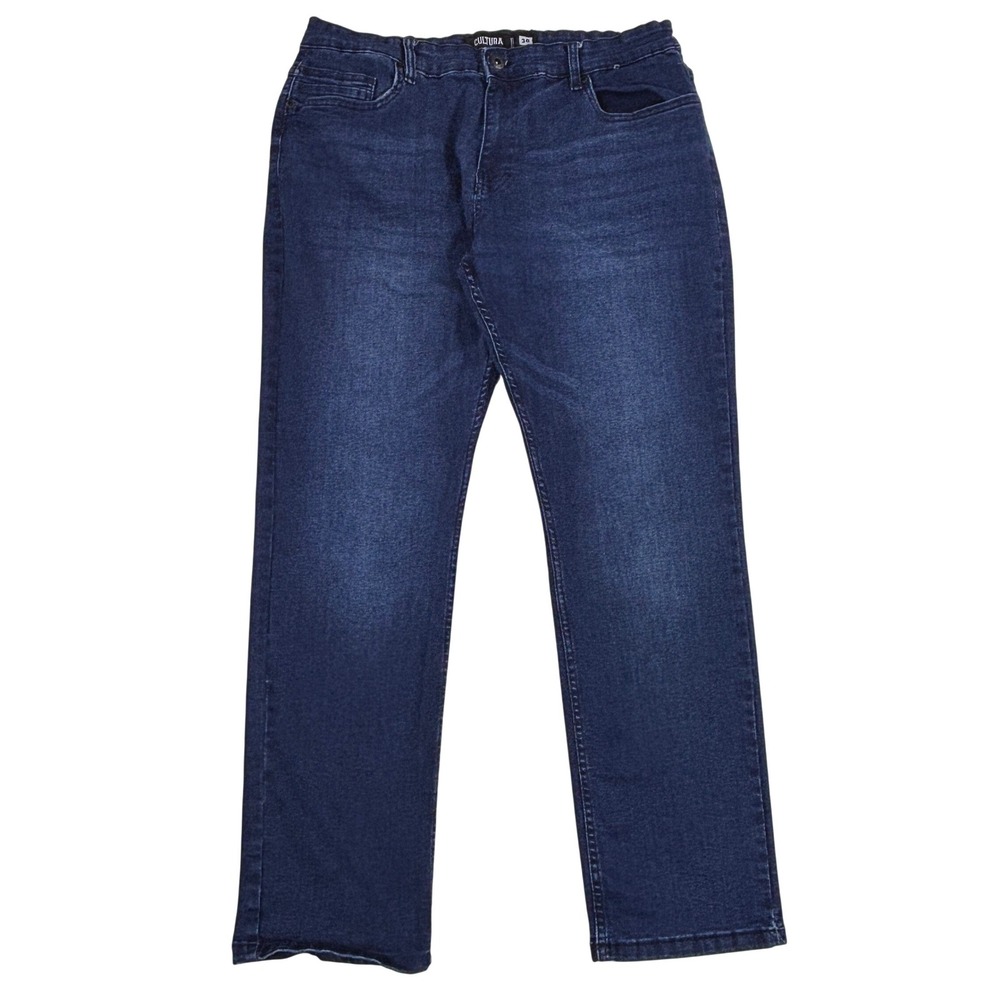 Cultura Mens Slim Fit Jeans Dark Blue Wash Stretch Denim Pants Size 38x31